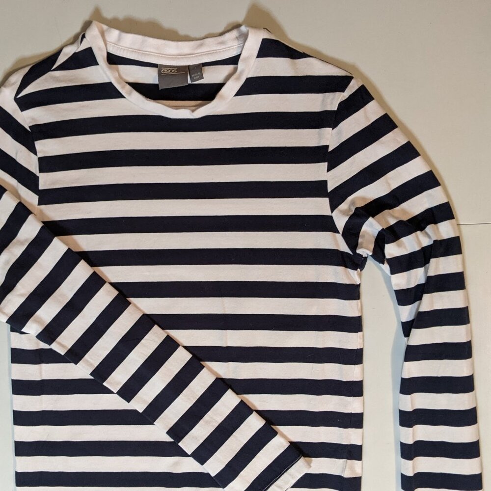 ASOS Men's Long Sleeve Navy Striped Shirt, Size S - Lightly Worn